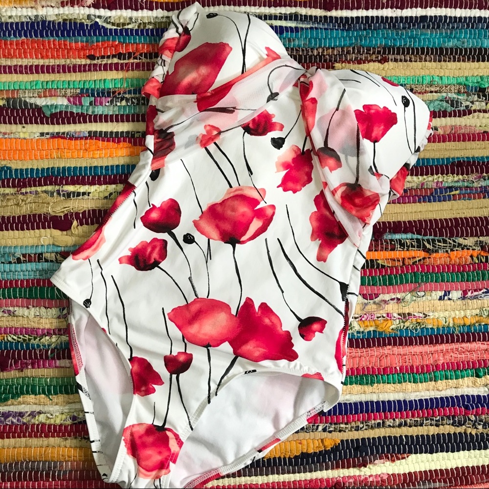 Jantzen ~ Floral strapless bandeau one-piece
